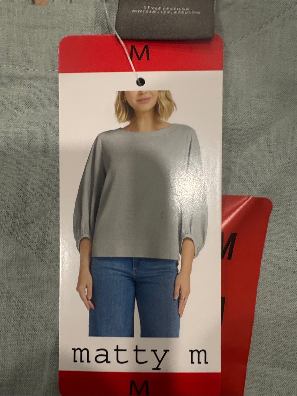 Matty M Light Grey Scoop-Neck Balloon Sleeve Sweater